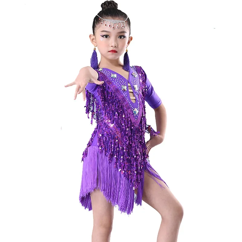 Детское платье для бальных танцев с бахромой девочек Бальные Танцевальные