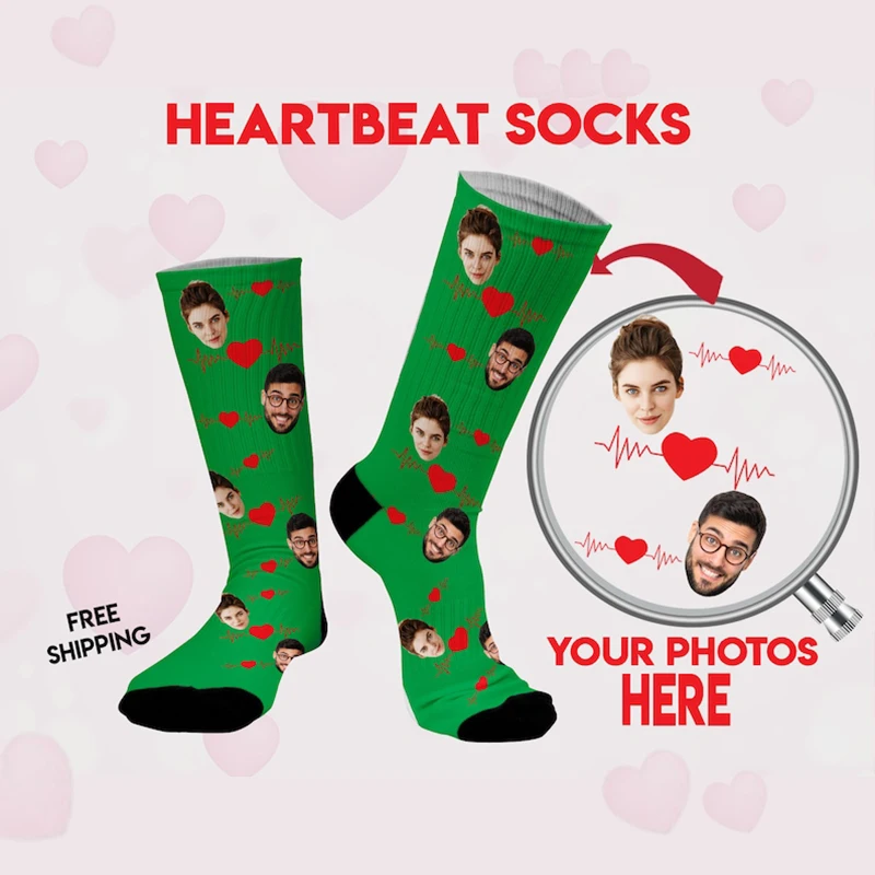 Custom Heartbeat Men Women Socks 3D Printed Fashion Face Custom Cotton Socks Suitable Gifts For Birthday Commemorative Day