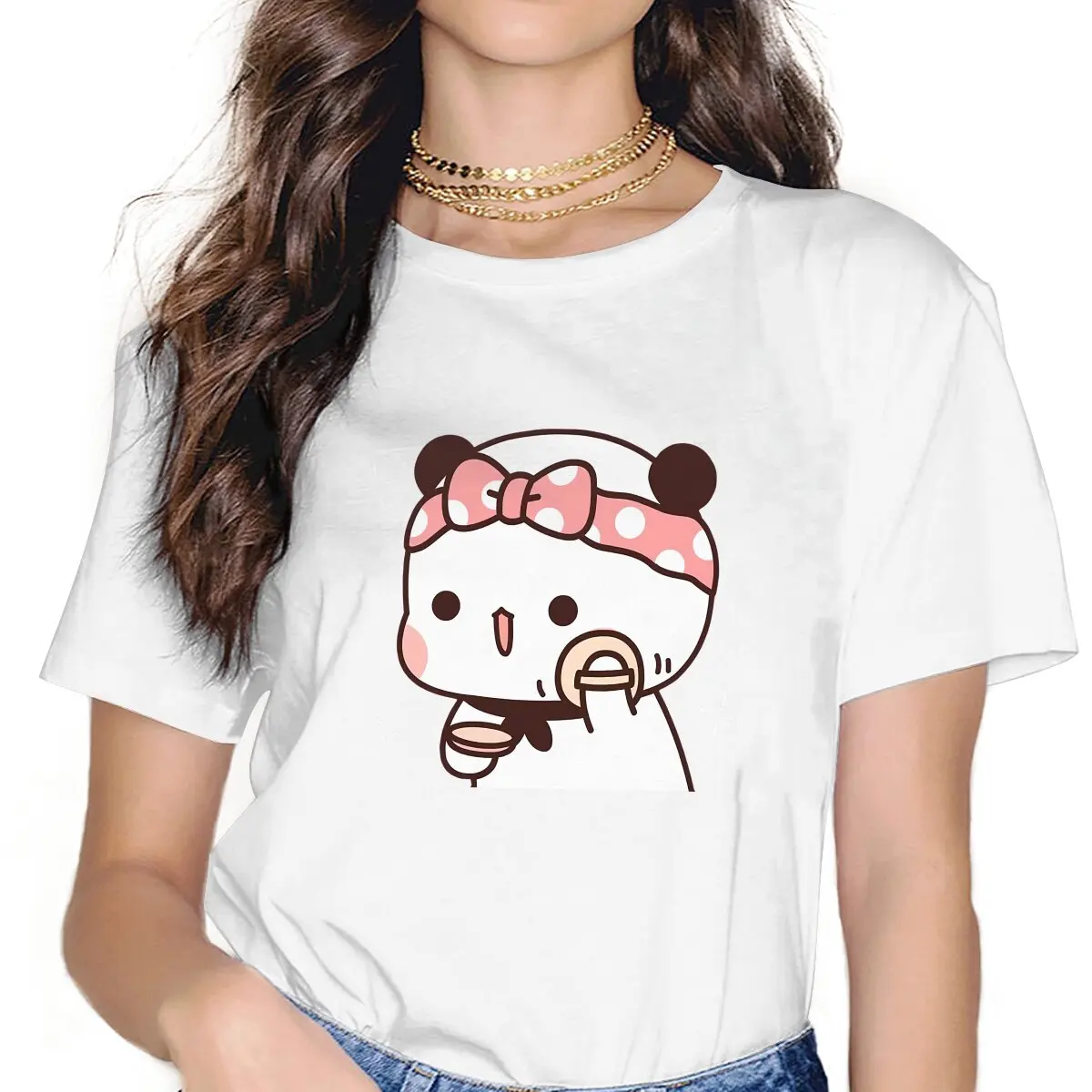 

Making Up To Go Out Women TShirt Milk and Mocha Bubu Dudu Girls Y2k Graphic Tops O-neck Polyester Female T Shirt Funny Gift