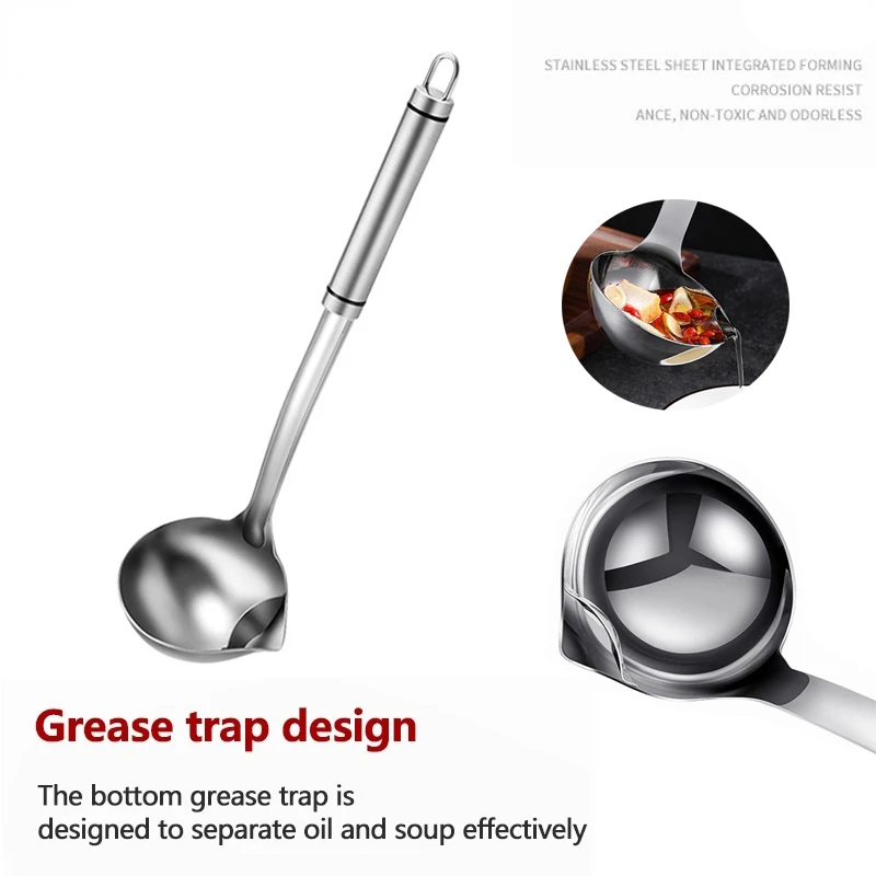 

Кухонный дуршлаг, ситечко из нержавеющей стали, ложка для разделения масла и воды с длинной ручкой, кухонные инструменты, аксессуары