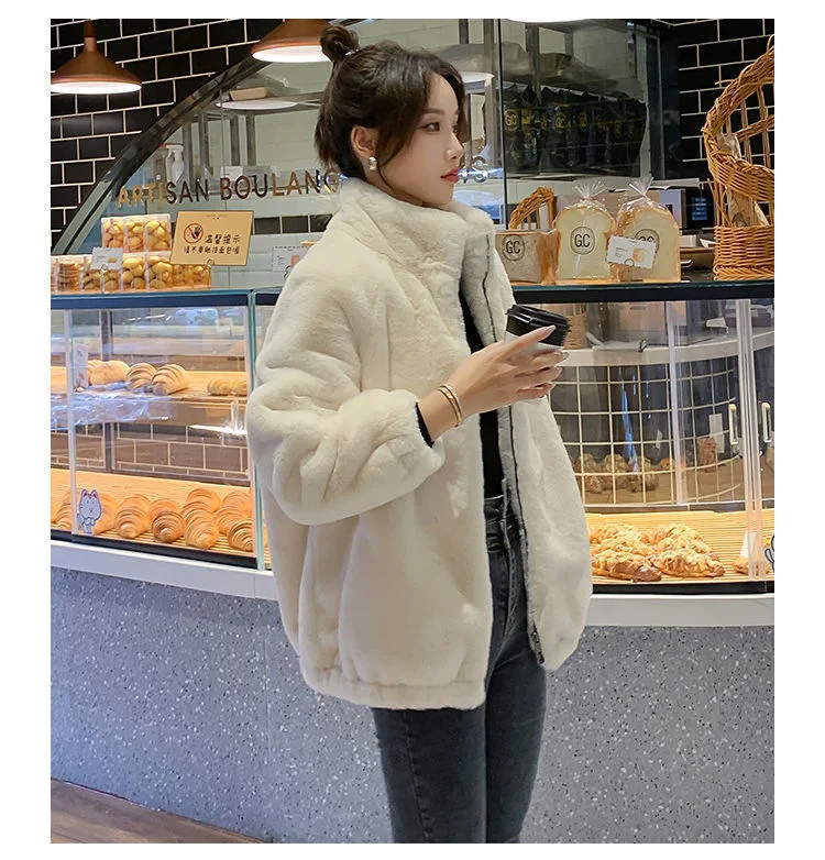 Faux Mink Fur Coat for Women Fall Winter 2022 St Up Collar fur Cotton Thickened Warm Lamb Plush Coat Basic Casual Clothes