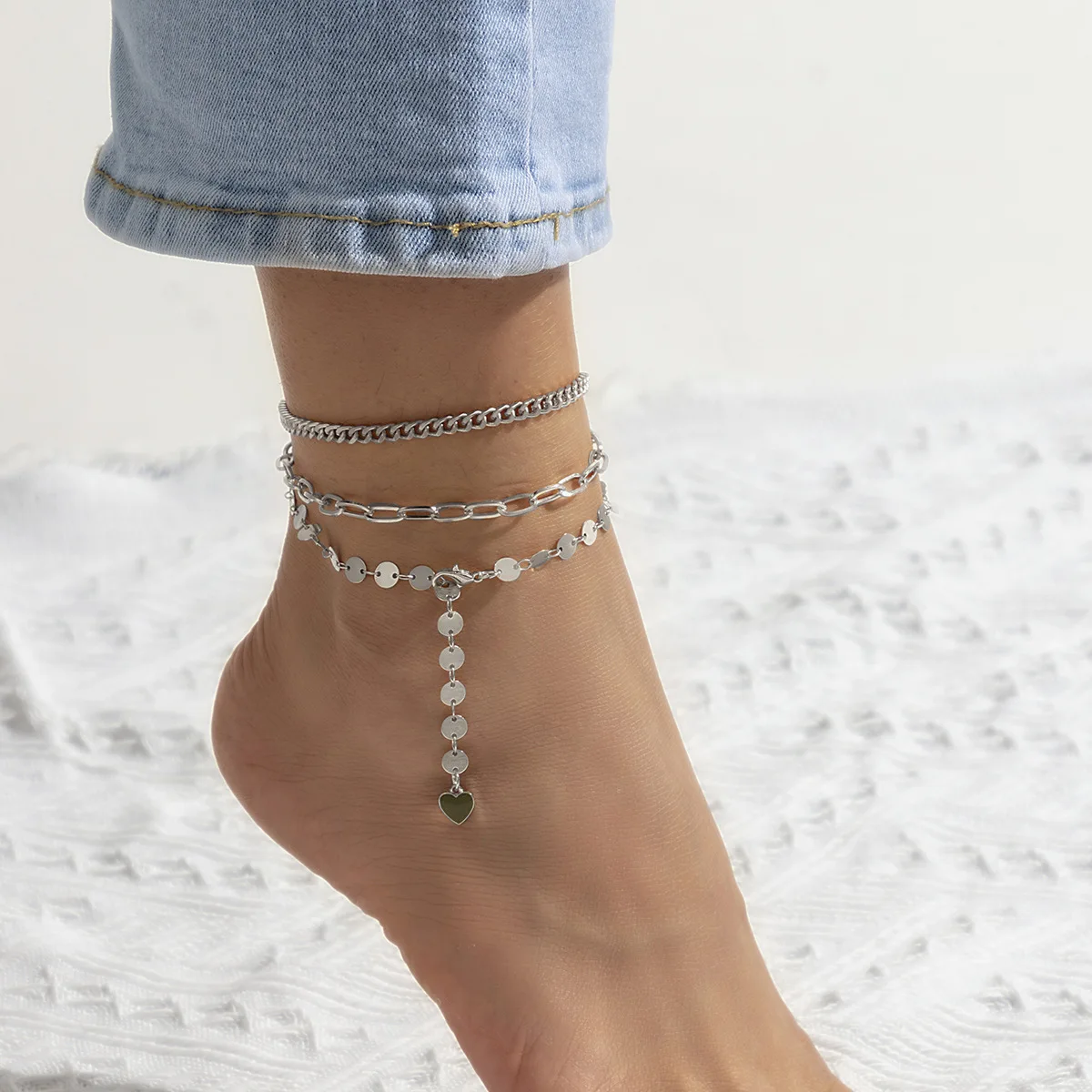 

Sequin set foot ornament simple hollow cross chain metal anklet
