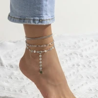 sequin set foot ornament simple hollow cross chain metal anklet