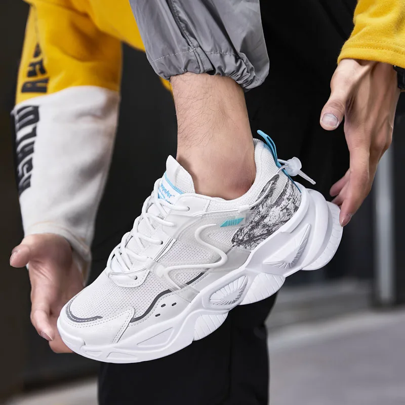 Abhoth Men's Trendy Sneakers Breathable Mesh Running Shoes Height Increasing Cushioning Running Sport Shoes Men's Shoes Light 44