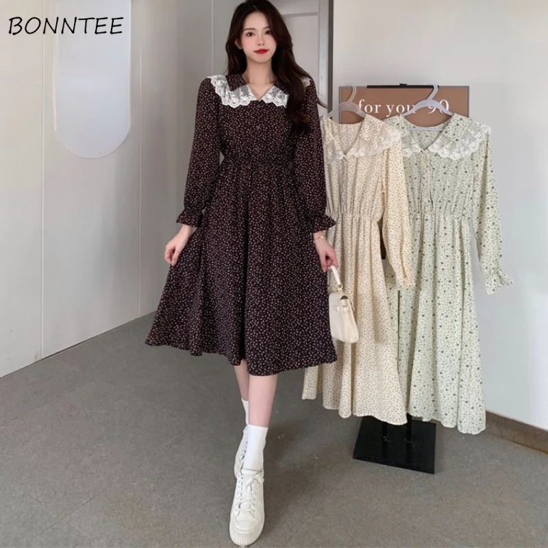 

Платье женское кружевное до середины икры с длинным рукавом