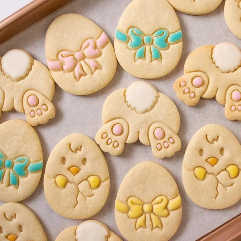 

Cartoon Easter Egg Cookie Embosser Mold Cute Bunny Chick Shaped Fondant Icing Biscuit Cutting Die Set Cake Baking Decoating Tool