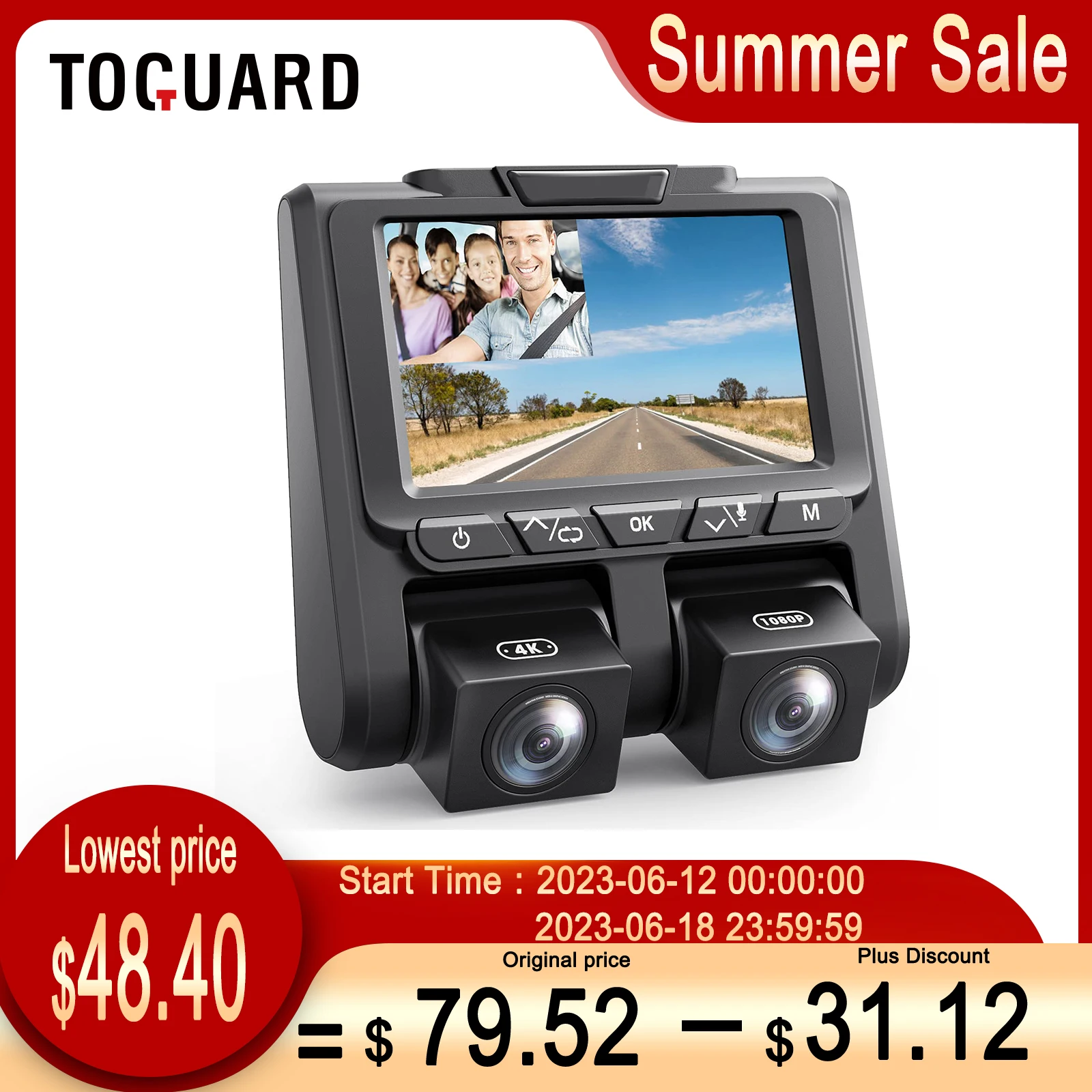 

Видеорегистратор TOGUARD с двумя камерами 4K и G-датчиком