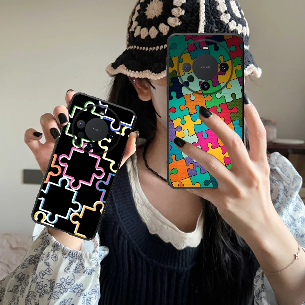 Puzzle Fashion Pretty Mobile Cell Phone Case for Huawei Mate 60 50 40 30 20 10 Pro Plus Lite E 5G Black Soft Cover Shell