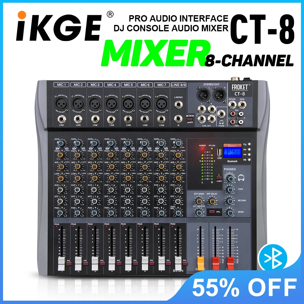 CT Series Профессиональный звуковой микшер DSP с Bluetooth USB-консолью DJ для студии бара