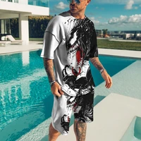 mens print street t shirt shorts sets high quality casual sportswear t shirts suits for men trend tracksuits loose man clothes