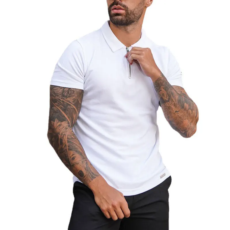 Рубашка-поло мужская с коротким рукавом уличная одежда на молнии в стиле ретро