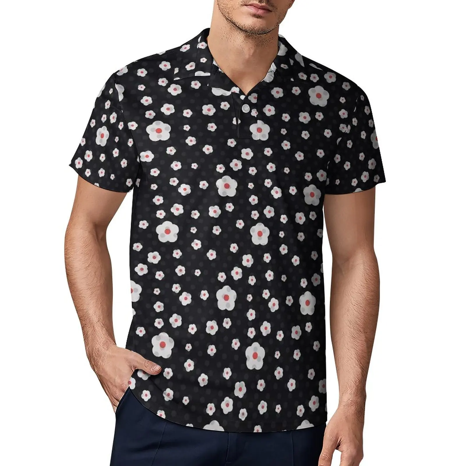 

Рубашка-поло мужская оверсайз с отложным воротником и принтом