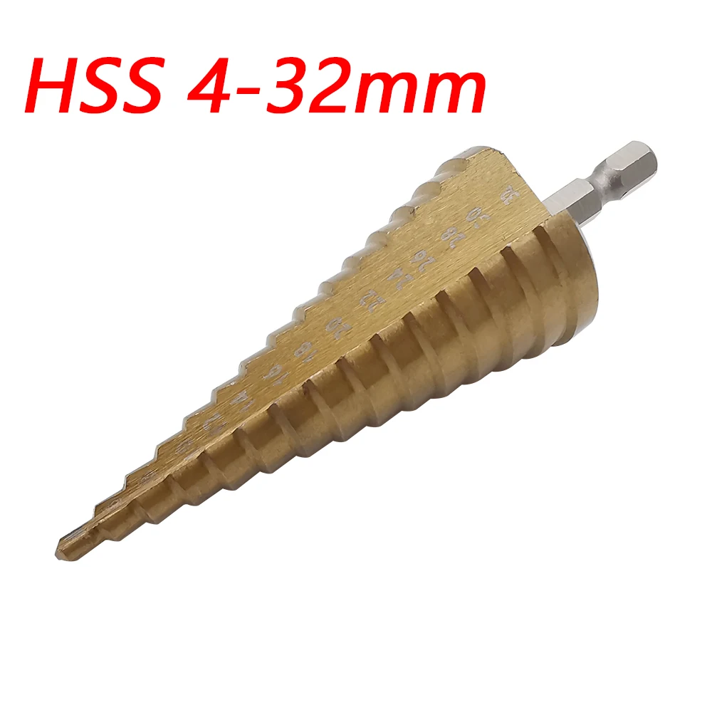 

4-32mm HSS Step Drill Bit Conical Hex Shank Stepped Bit for Metal Wood Hole Cutter HSS Titanium Coated Drilling Power Tools