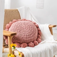 ins cute sunflower throw pillow tassel pompom knitted round cushion beige home decor sofa pillows hand rest seat cushions