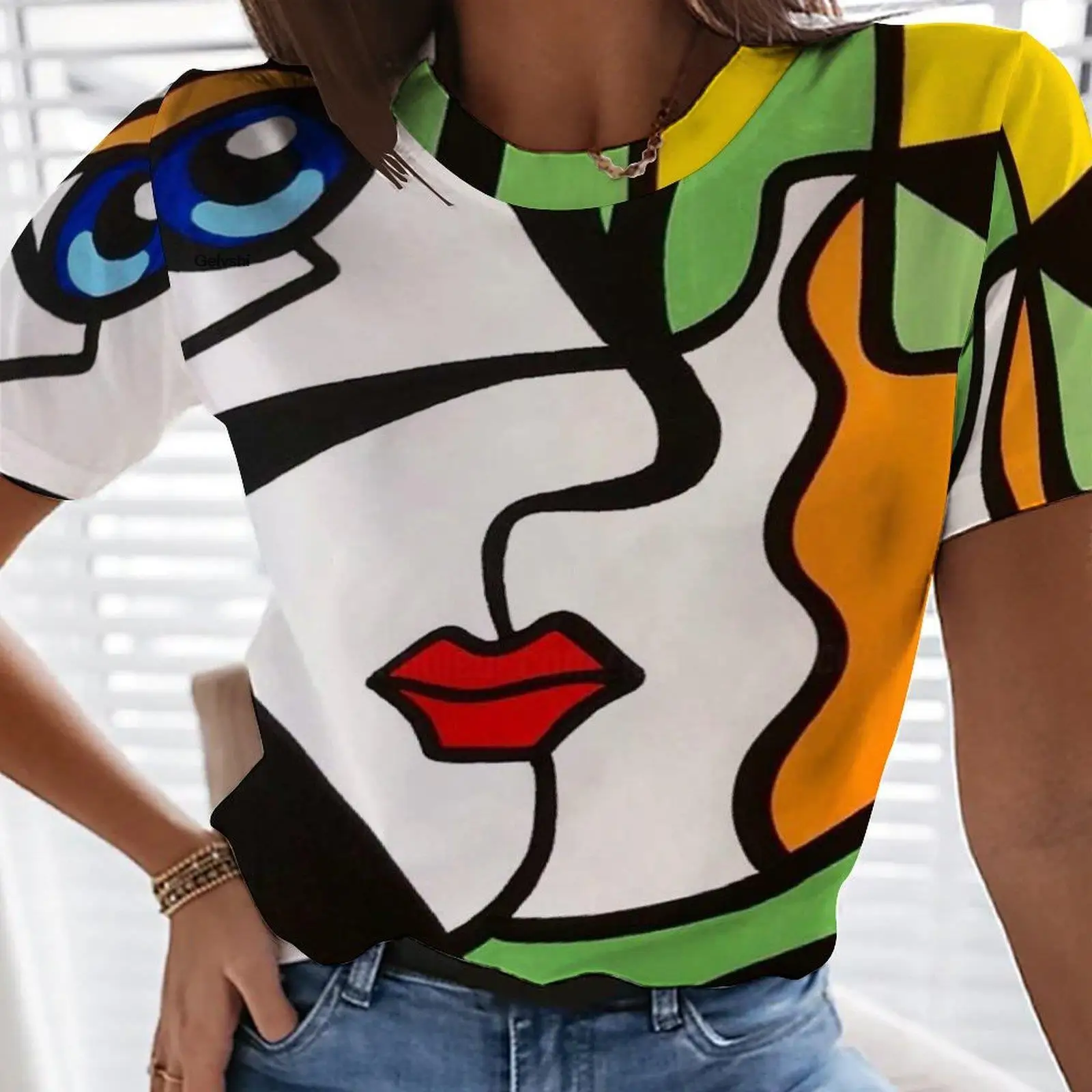 

Summer Women's T-Shirt Impressionist Graffiti 3D Printing Short-Sleeved Casual Round Neck Elegant Loose Oversized Female T-Shirt