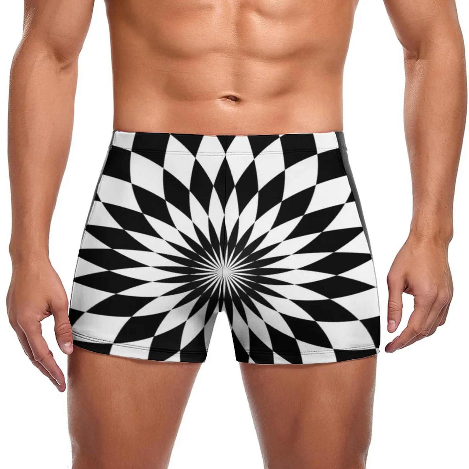 

Купальные трусы в клетку мандала, черно-белые модные эластичные боксеры для плавания, пляжный мужской купальник