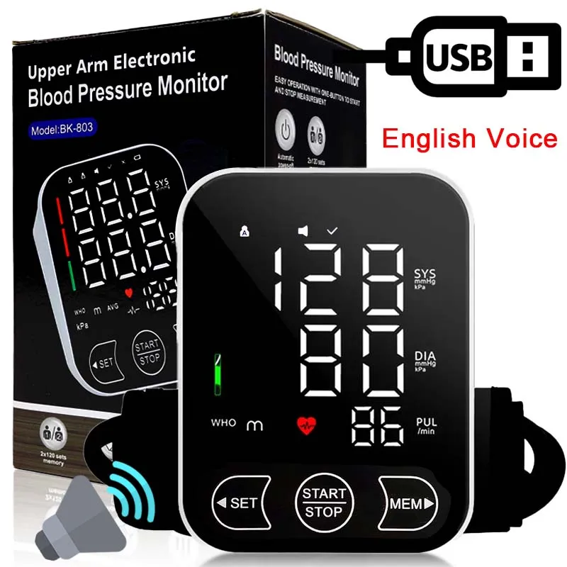 Портативный тонометр с английским голосовым цифровым дисплеем монитор