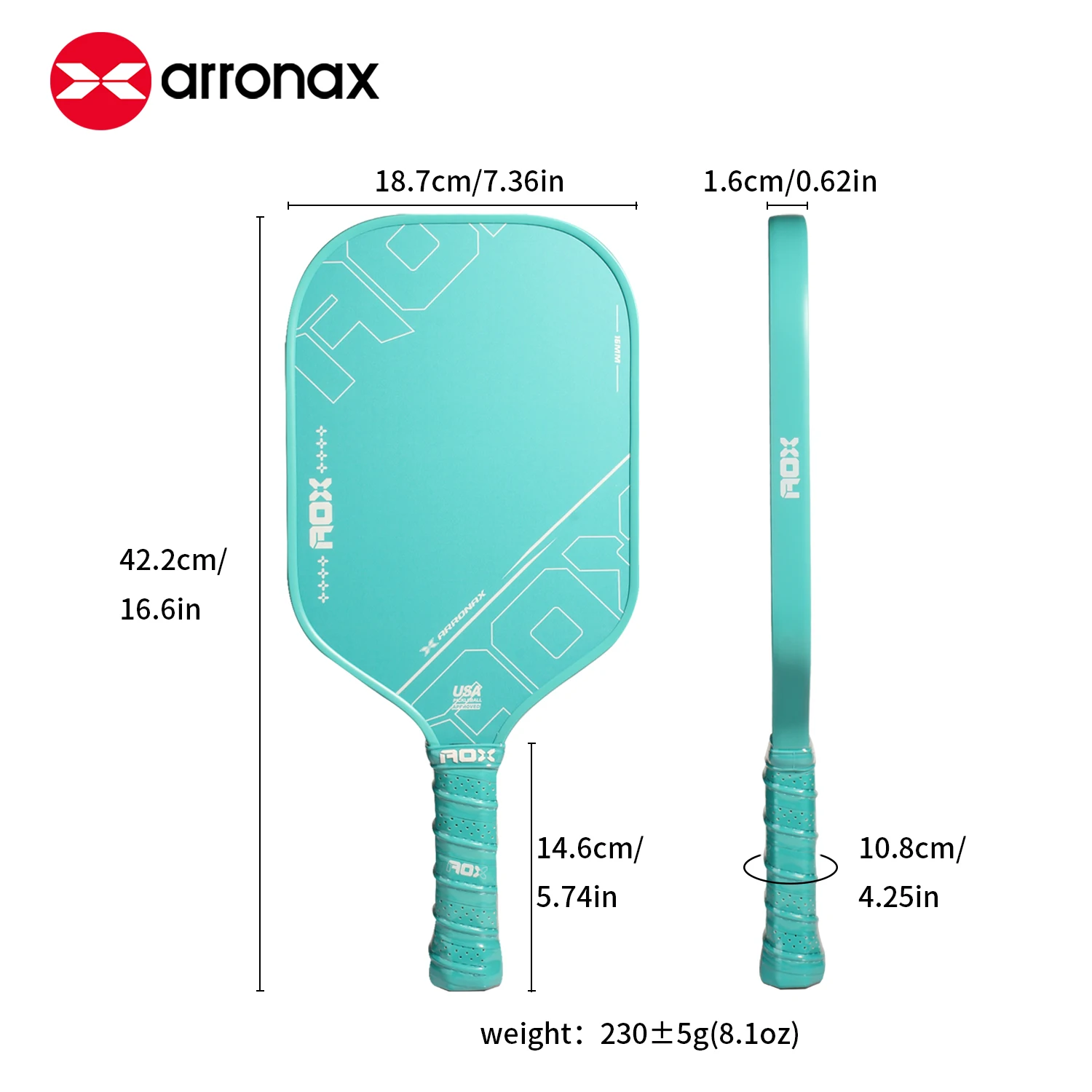 ARRONAX Стекловолокно Pickleball Paddle Наждачная бумага Поверхность 16 мм Полимерный