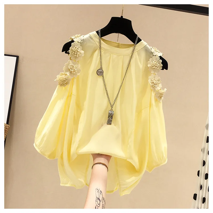 

Summer Women T Shirt chiffon Flower Heart Print Woman Tshirts Female Short Sleeve Casual Tops Tees