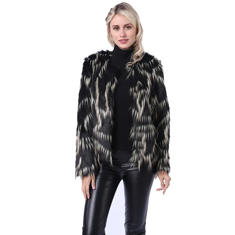 Women's Fur Jacket Winter Faux Goat Wool Long Wool Leather Fur Coat Mid-Length Gradient Color Fur Coat for Women Faux Fur Coat