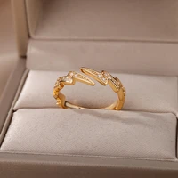 zircon lightning open ring for women gold silver color stainless steel engagement wedding ring female jewelry 2022 birthday gift
