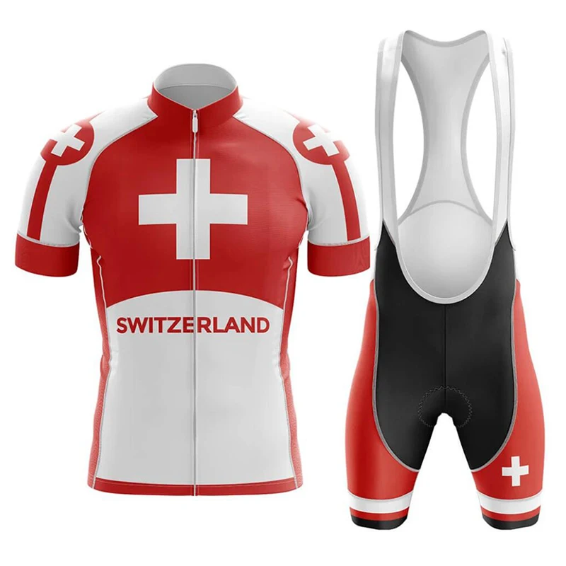

Men's Switzerland Bike Team 2022 Summer Quick Dry Cycling Jersey Set Short Sleeve MTB Sport Cycling Clothing Wear Ropa Ciclismo