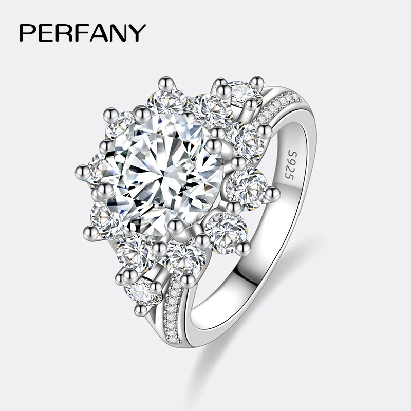 PERFANY 3CT кольцо с муассанитом и подсолнухом для женщин S925 чистое посеребрение