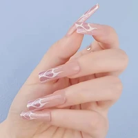 24pcs fashion glitter flame design long square press on nails flase nail set with glue tabstickfilecleaning pad nail art
