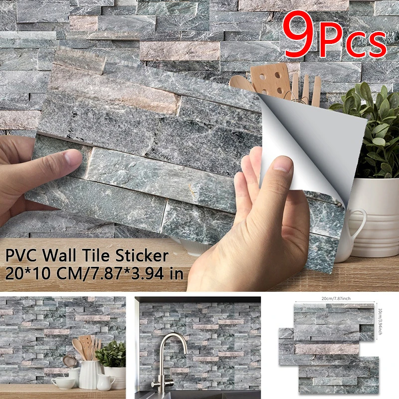 

(Discounted Product)9pcs Tile Brick Sticker Set Waterproof Adhesive Wallpaper for Bathroom Kitchen Home Office Wall Decorations