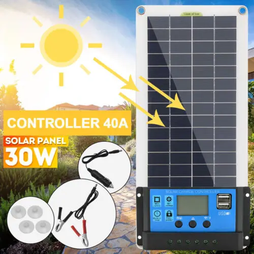 

Portable 12V 30W Car Van Boat Caravan Camper Solar Panel Battery Charger Kit