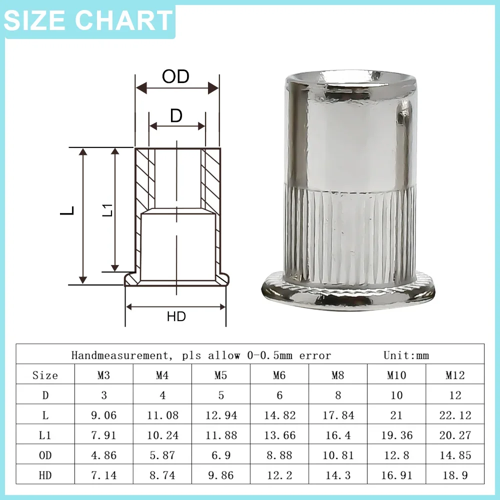 10/20/30/50 шт. плоская заклепка гайка M3 M4 M5 M6 M8 M10 M12 304 нержавеющая сталь с плоской