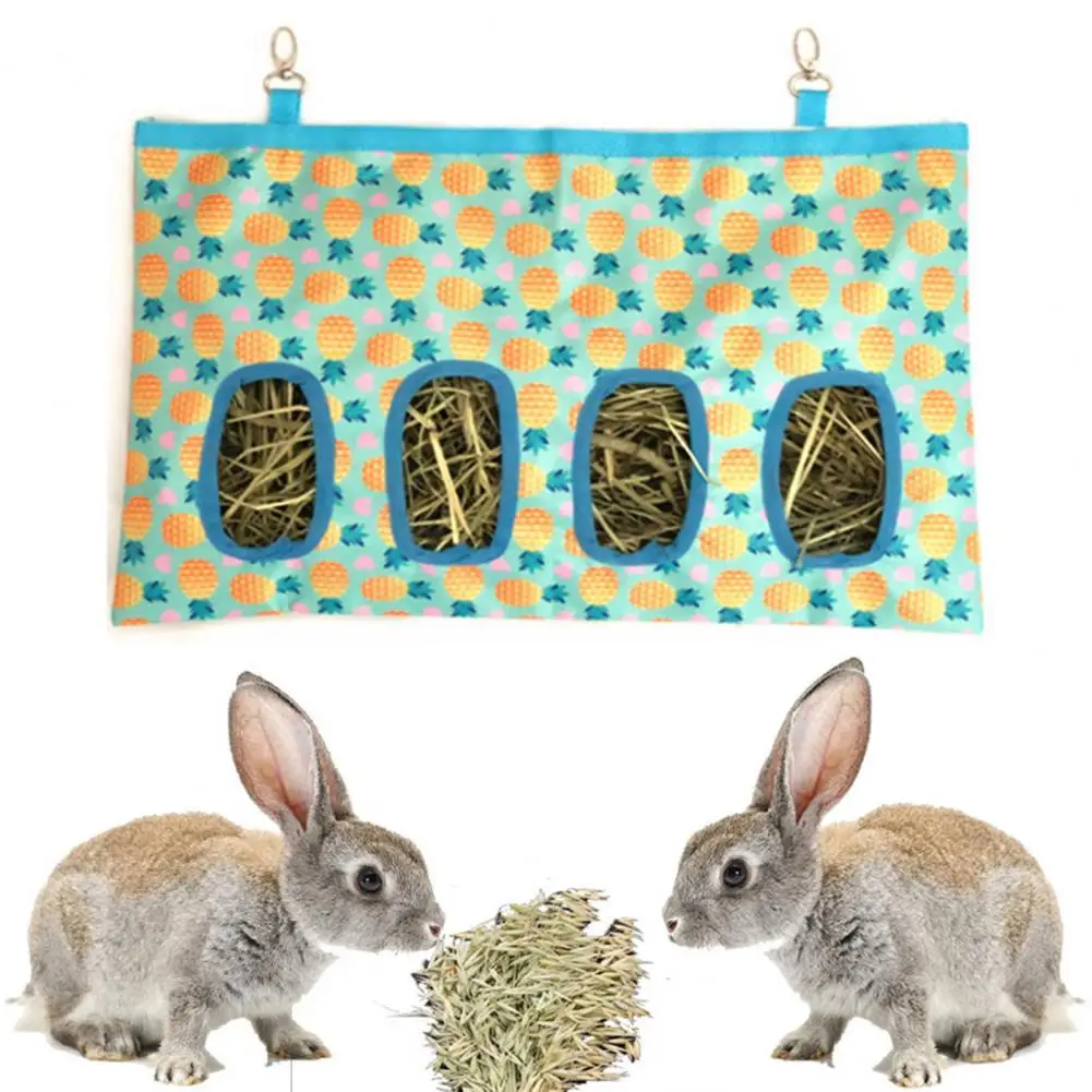 

Hot Sales！Pet Hay Pouch Bite Resistant Large Capacity 4-Hole Rabbit Chinchilla Hanging Food Hay Feeder Cage Accessories