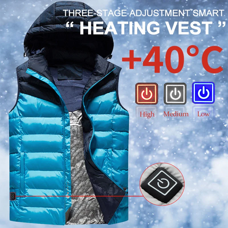 

NEW Men Heated Vest USB Rechargeable Heater Winter Heating Jacket Hunting Hiking Camping Coat Warmer Sports Hooded