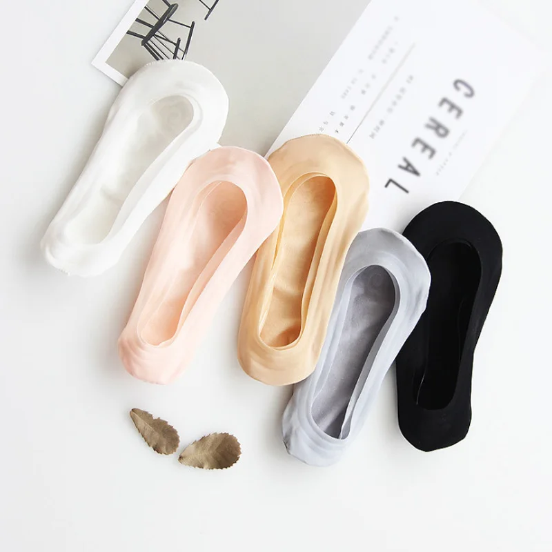 5pairs Silicone Anti-slip Invisible No Show Socks Summer Ultra-thin Breathable Sock Shoe Slippers Ice Silk Low Cut Boat Socks