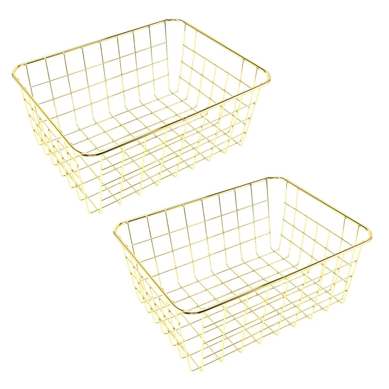 

2X Nordic Style Metal Wire Storage Basket Cosmetic Organizer Holder Home Office Desk Toiletry Collection Bathroom