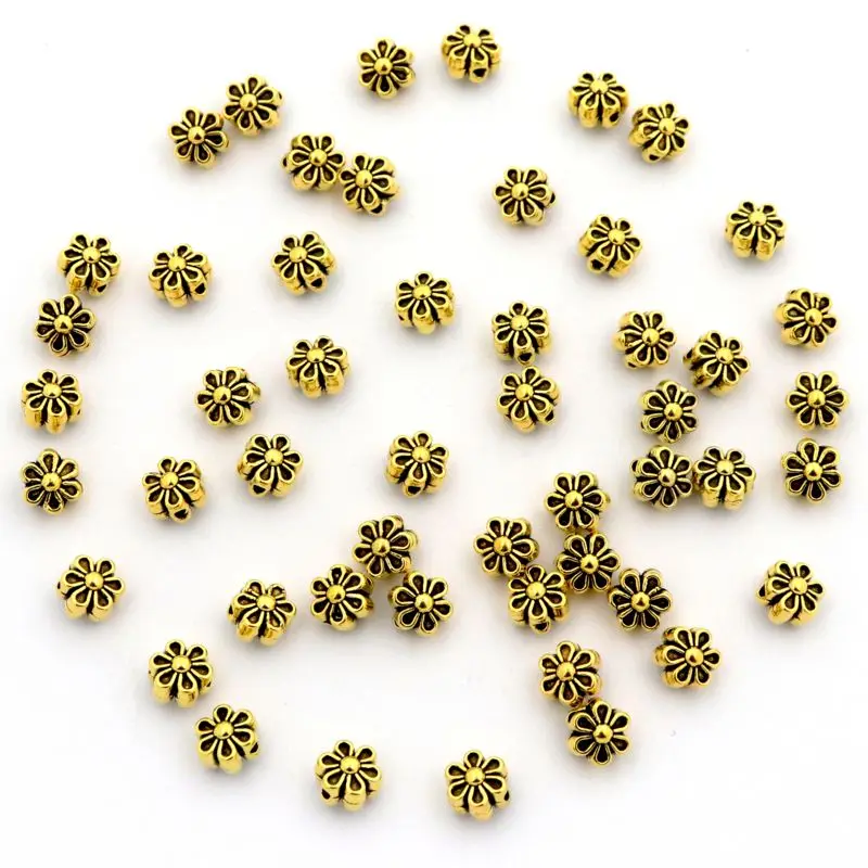 50 штук Тибетского серебра семенной пространственный цветок металлические бусины для изготовления ювелирных изделий ручной работы DIY браслет ожерелье аксессуары оптом на.