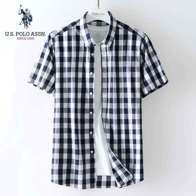 Мужская классическая рубашка поло в клетку с коротким рукавом |