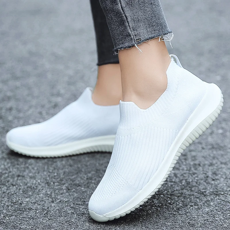 

Wholesale Fashion Knit Women's Shoes Portable Breathable Running Shoes 42 Large Size Sneakers Walking Jogging Casual Shoes Hot