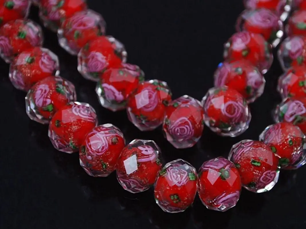 

10pcs/lot Red Murano Lampwork Glass Beads Faceted Rondelle Flower Beads For Jewelry Making DIY Charm Bracelet Supplies 10mm