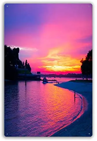 

Vintage Retro Metal Wall Decor Sunset by Changi Beach Singapore