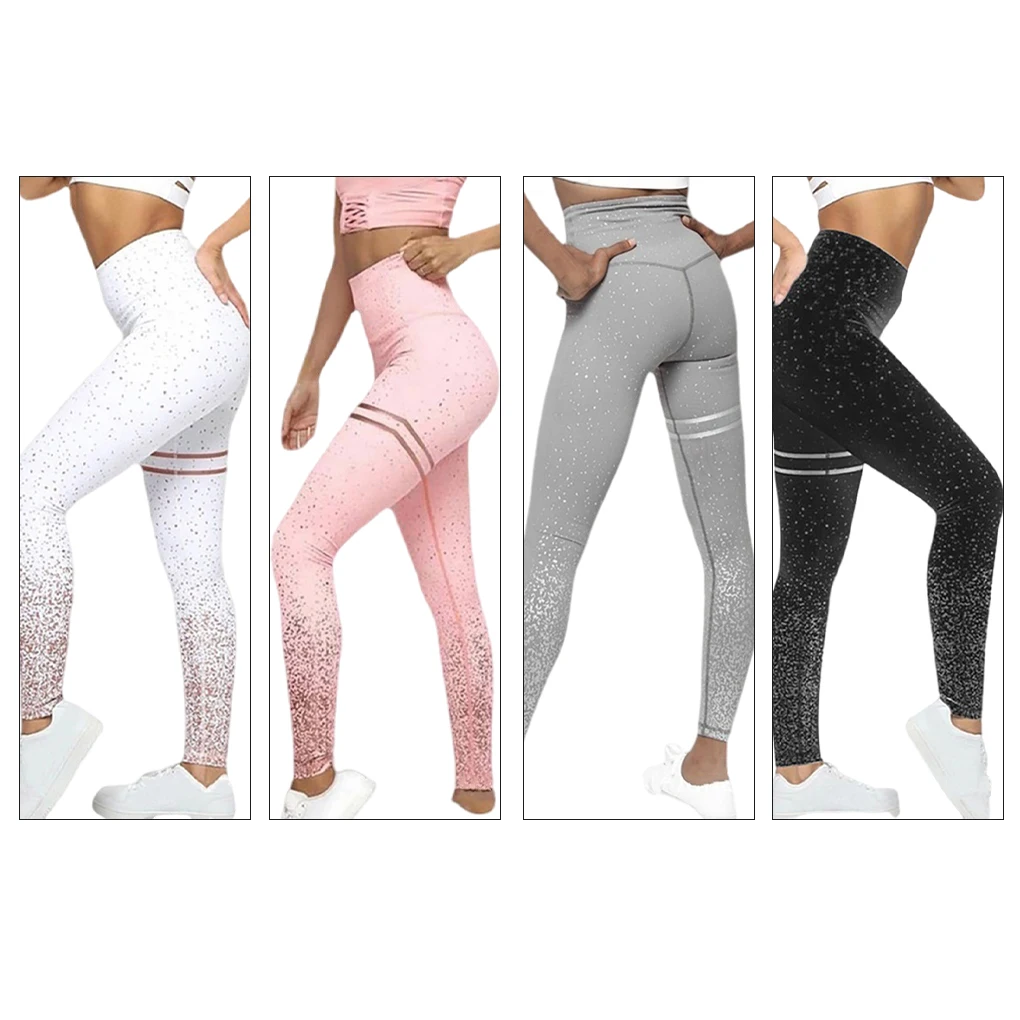 

Printing High Waist Pants Running Fitness Leggings Stretch Slimming Ankle Length Trousers Gym Clothing Black S