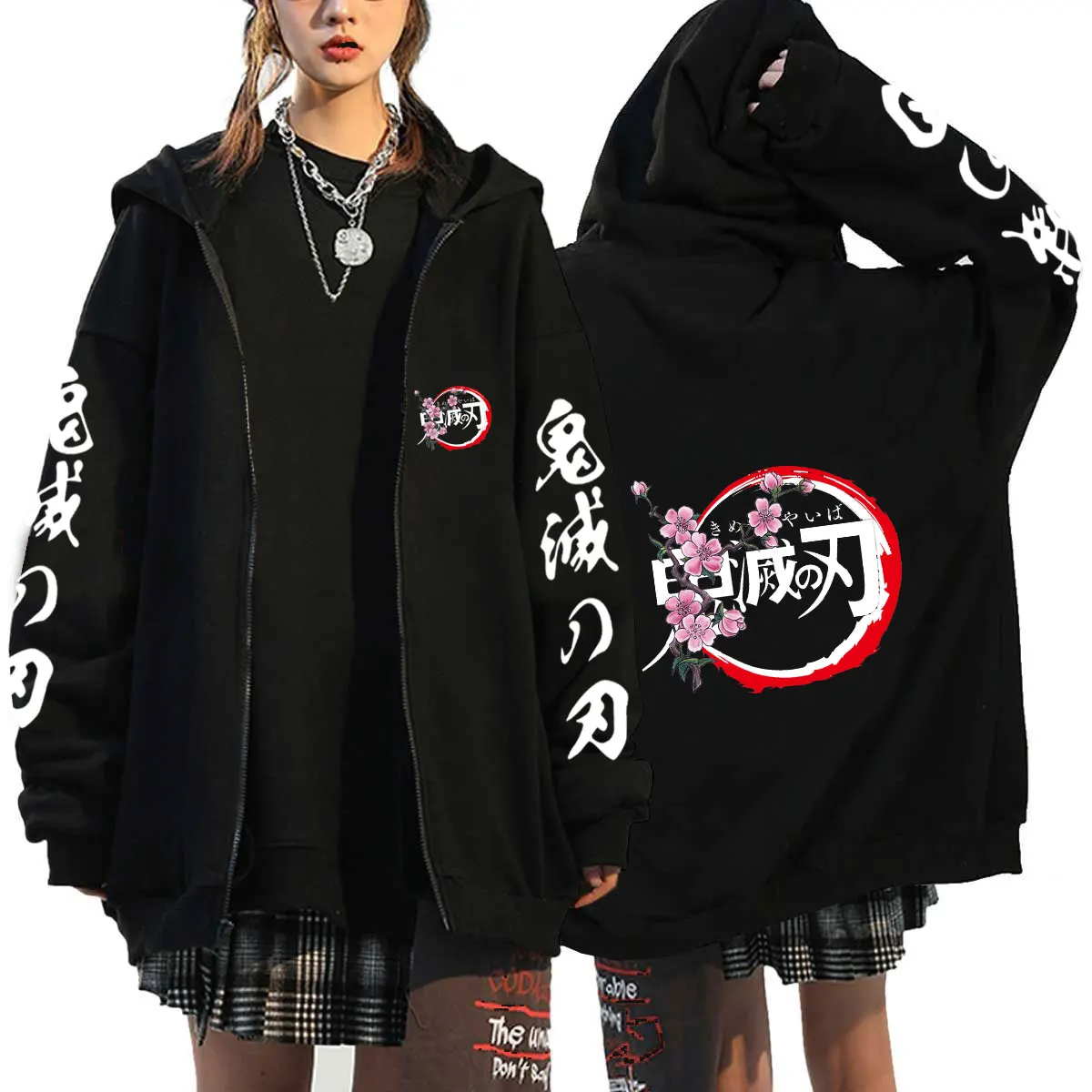 

Men Hoodie Hot Sale Anime Print Demon Slayer Zip Hoodie Oversized Coat Pullovers Tops for Women Men Fashion Zipper Unisex Street