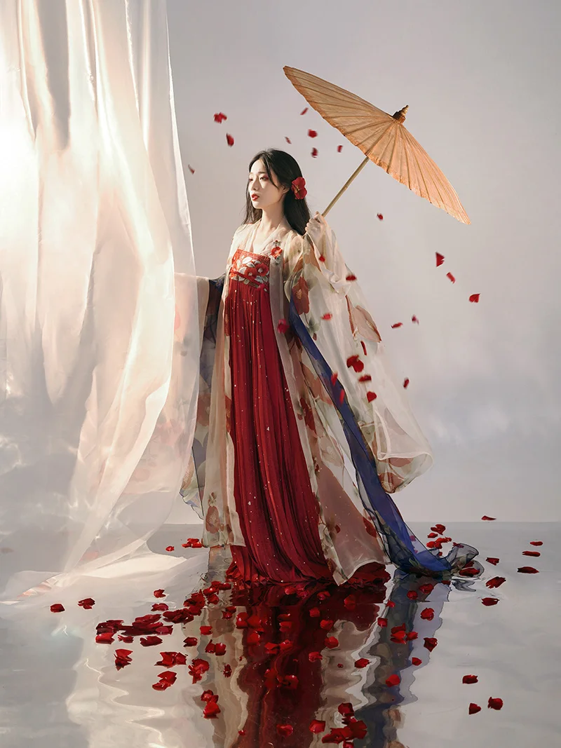 Женское платье с вышивкой династии Тан цельнокроеное большим рукавом рубашка