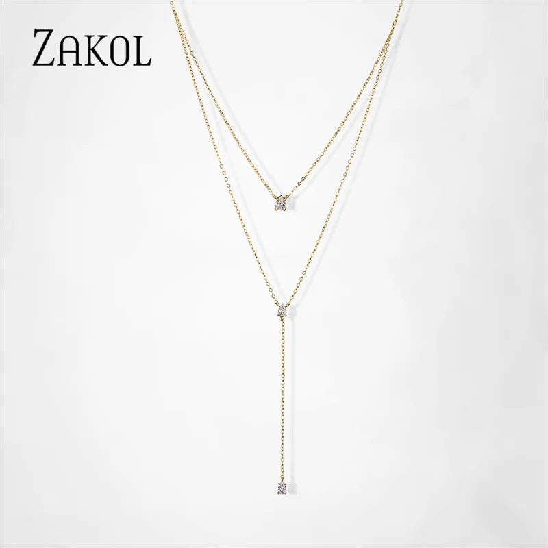 ZAKOL New INS Fashion Geometric Round Chains Necklace Temperament Double Layer Clavicle Choker Jewelry for Women NP2274