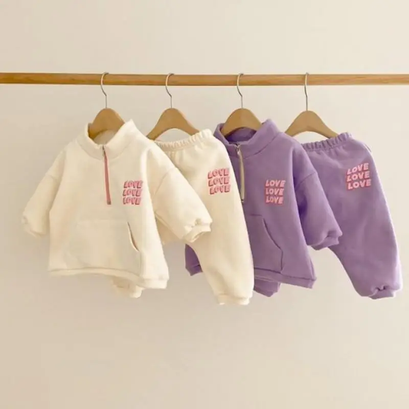 

Toddler Kids Outfit Baby Girls Clothes Set Cute Letter Print Turtleneck Tops And Pants Suit 2pcs Infant Boys Sport Sweatshirt