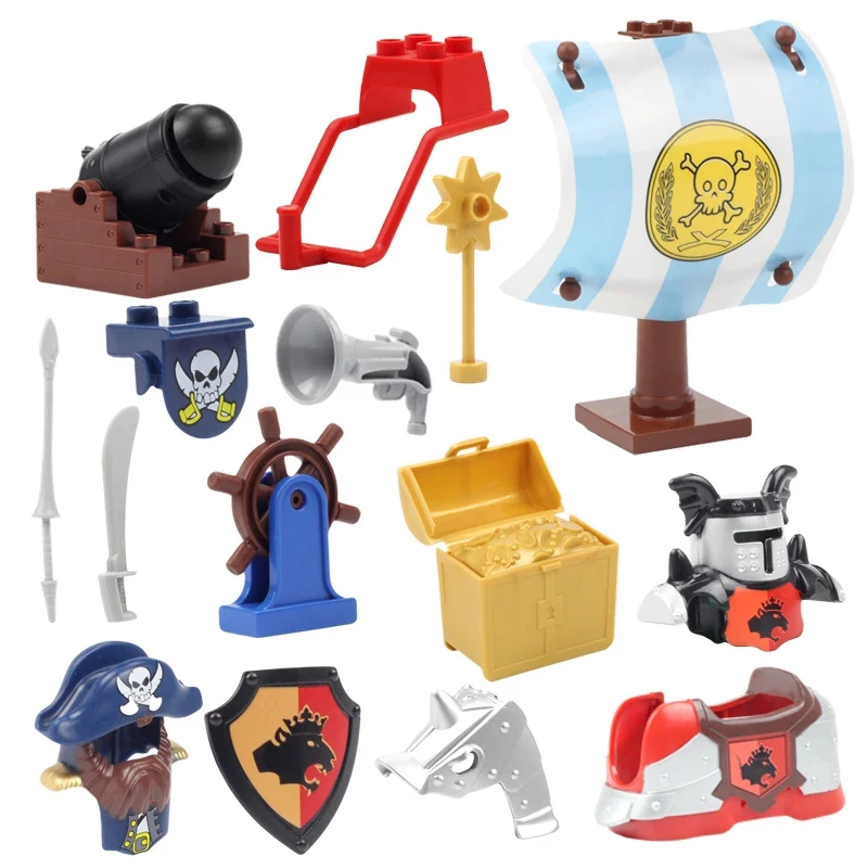 War Big Building Blocks Accessories Castle Knight Pirate Sail Cannon Armor Compatible Duplos Assemble DIY Toys For Children Gift