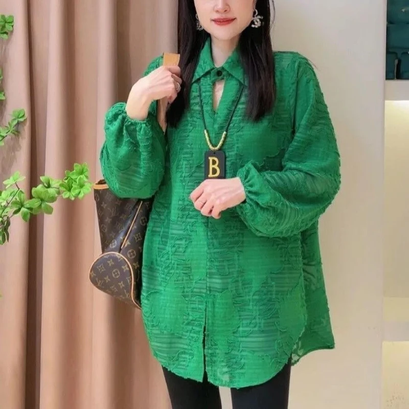 Женская свободная рубашка с длинным рукавом и принтом