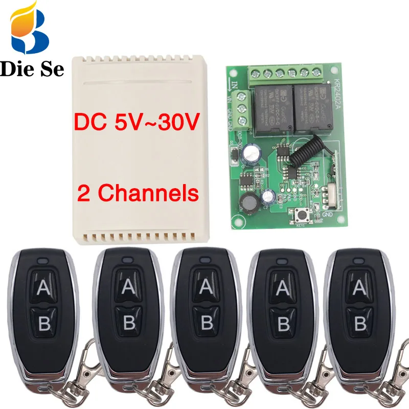 433Mhz RF Remote Control Circuit Universal Wireless Switch DC 5V 12V 24V 2CH rf Relay Receiver and Keyfob Transmitter for Garage