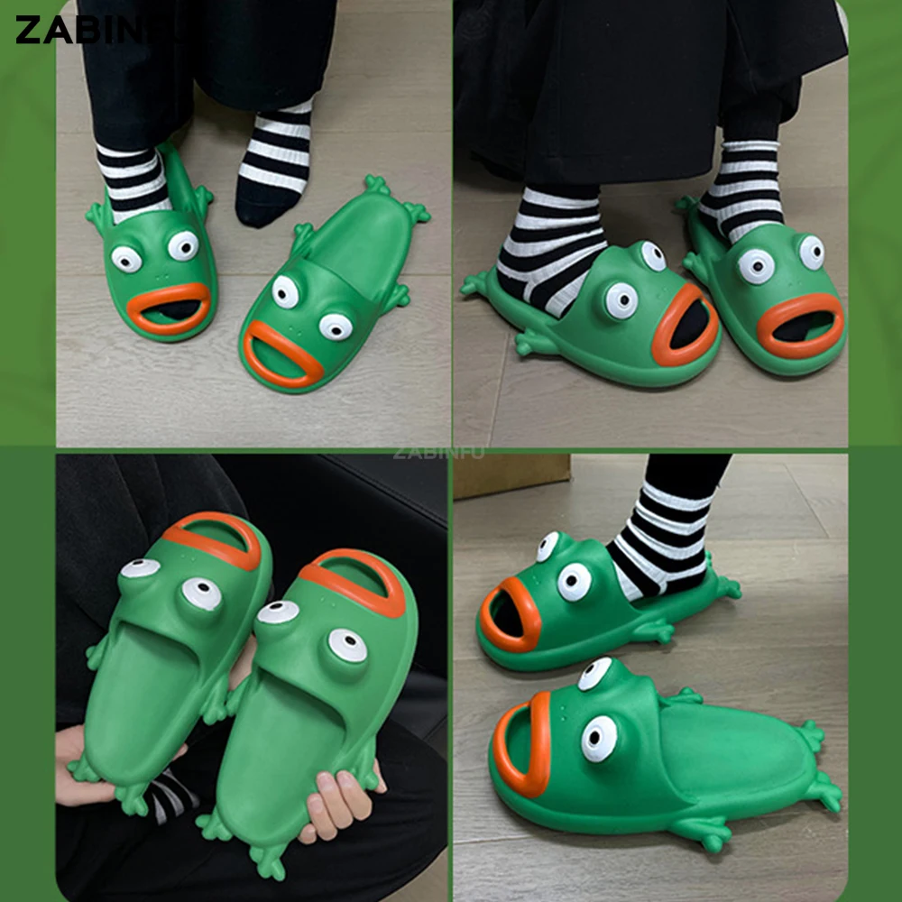 Funny Women Slippers Cartoon Frog Slippers Outdoor 2023 Summer New In Design Men Bathroom Slippers Non-Slip Platform Sandals
