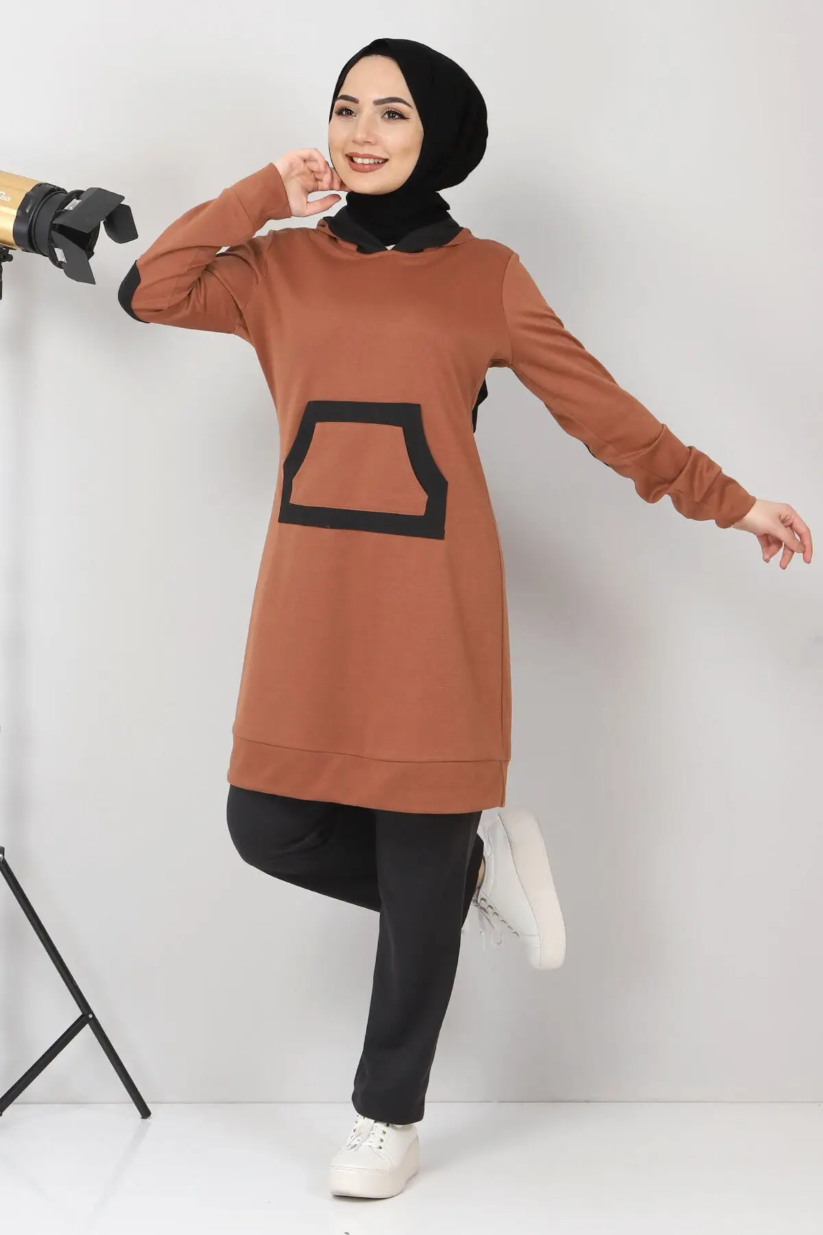 

Women Tan kangaroo pocket Hooded Double Team Women's Islamic Team 2021